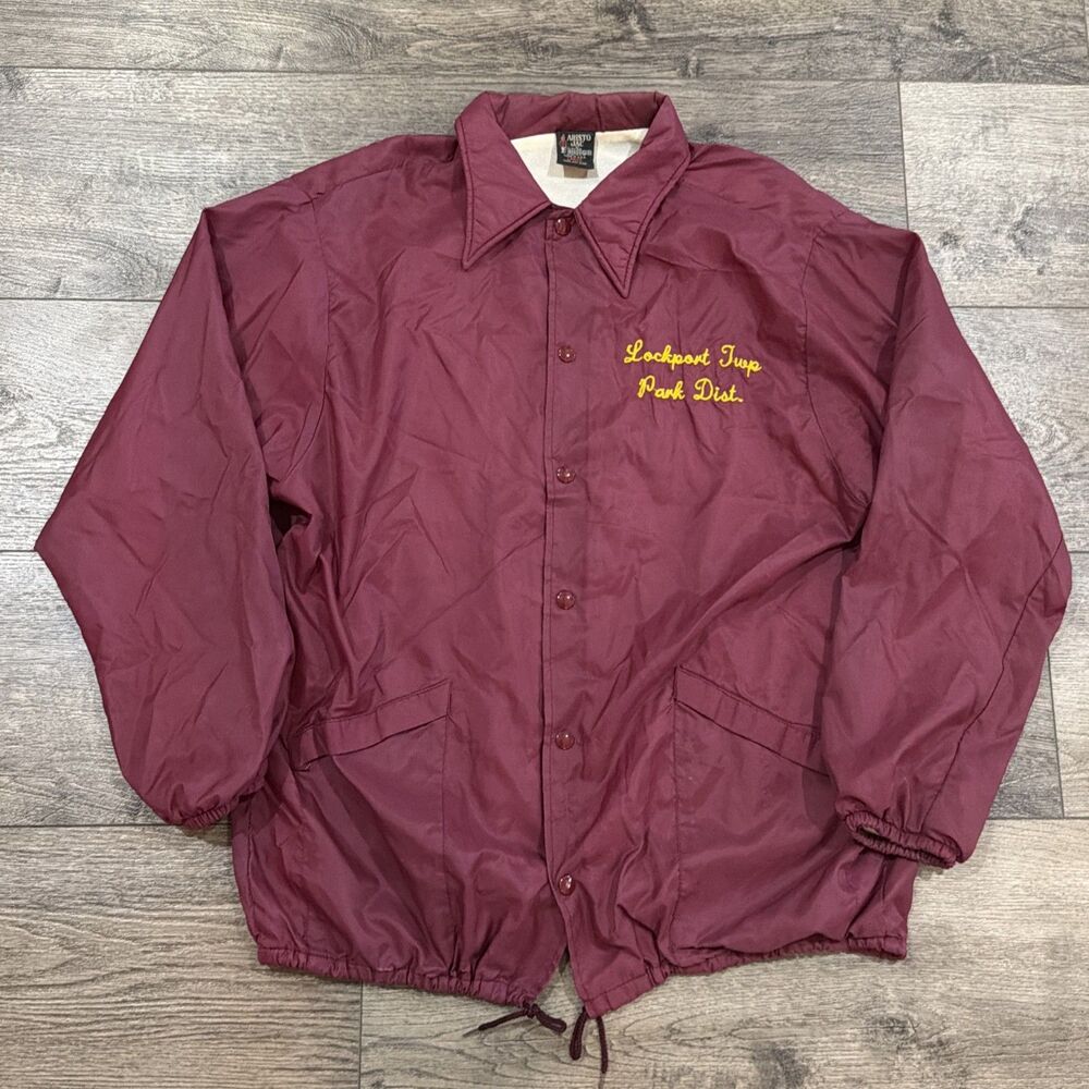 Vintage 70s Aristo Jac by Hilton Coach Jacket Chain Stitch USA Burgundy Men's XL